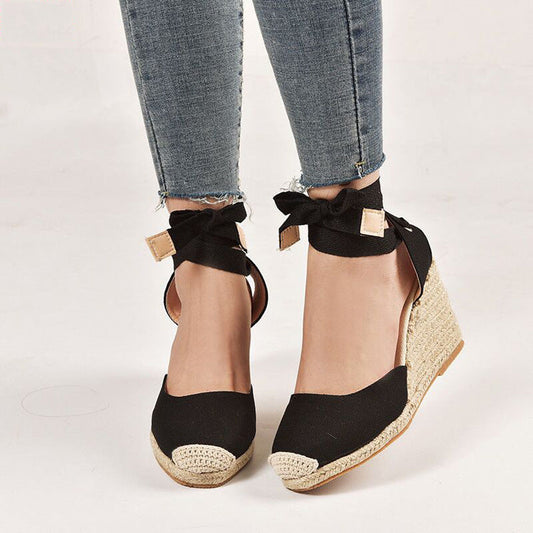 Espadrilles Noires à Lacets  | LUVALIE™